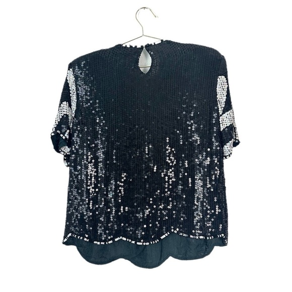 Vintage Royal Feelings Silk Black/White Sequin Blouse Size M - Picture 6 of 6